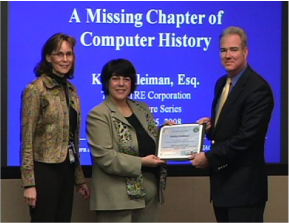 Kathy Kleiman is recognized for her speech at MITRE’S C2 Joint Lecture Series (2008) 
